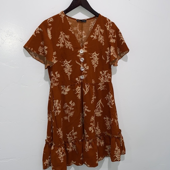 SHEIN Plant Print Button Front Smock Dress - Picture 3 of 7